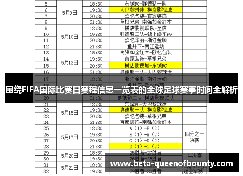 围绕FIFA国际比赛日赛程信息一览表的全球足球赛事时间全解析